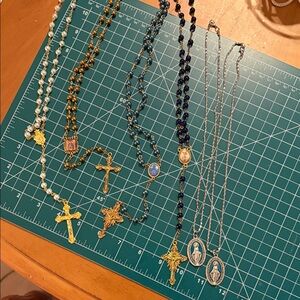 Gold and Blue Religious Rosary Necklace - Women Jewelry